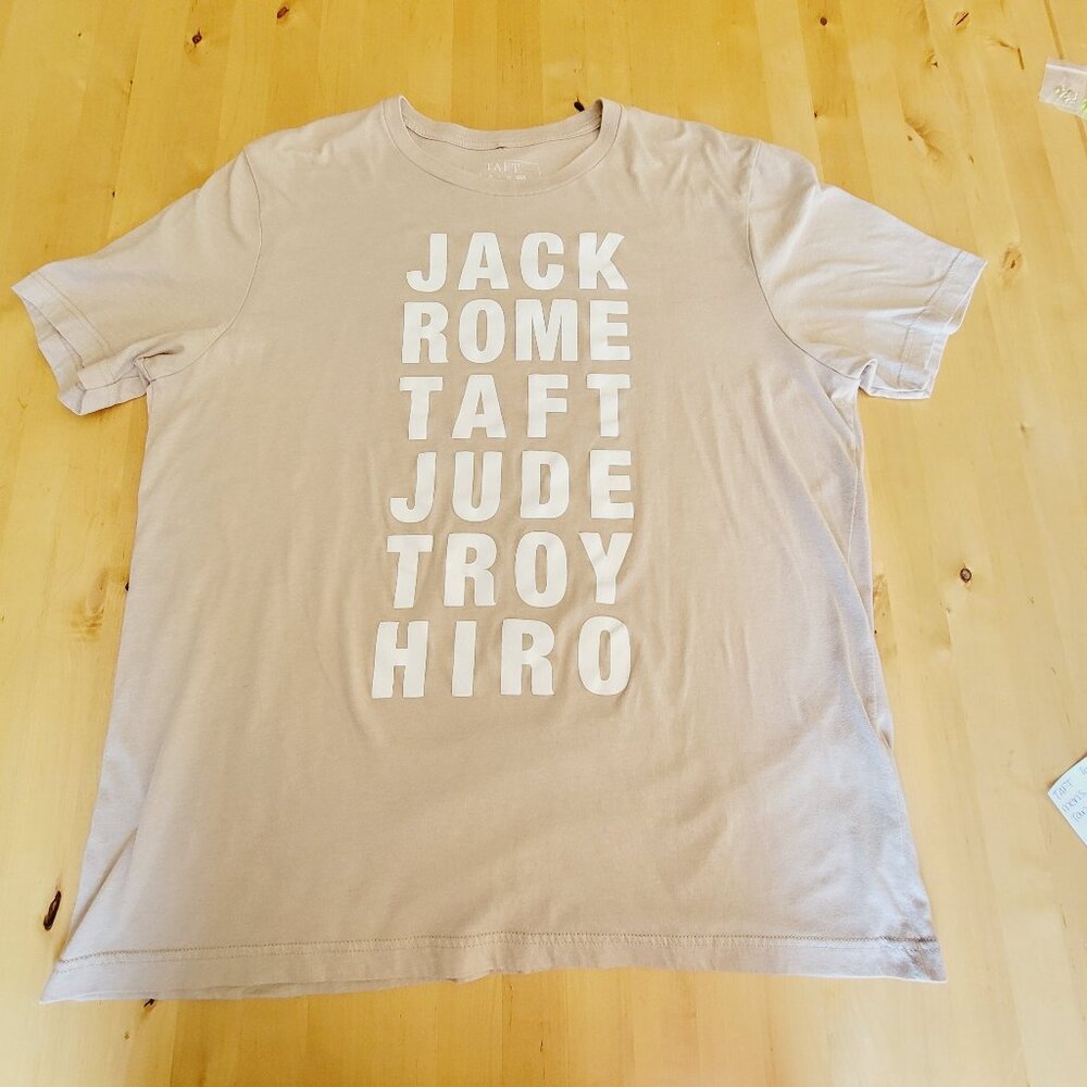 Taft Mens Tee shirt Sz 2X XXL Tan white print tagless short sleeve